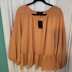 Eloquii Plus Size Top Crinkle Fabric in Peach Tone with peplum detail Boho Chic!
